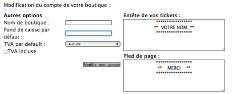 Entte et pied de page du ticket de caisse